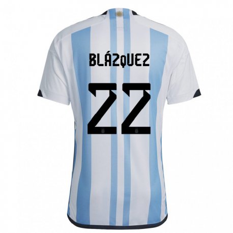 Kandiny Muži Argentínske Joaquin Blazquez #22 Biela Nebeská Modrá Dresy Hazai Csapatmez 22-24 Triĭká