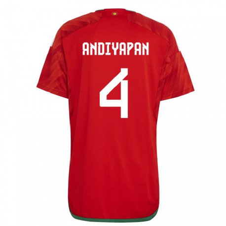 Kandiny Muži Waleské William Andiyapan #4 Červená Dresy Hazai Csapatmez 22-24 Triĭká