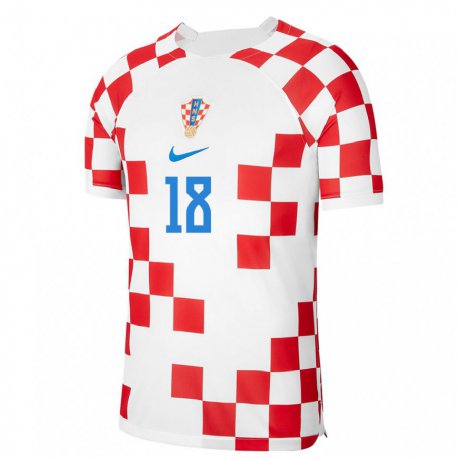 Kandiny Muži Chorvátske Luka Lukanic #18 Červená Biela Dresy Hazai Csapatmez 22-24 Triĭká