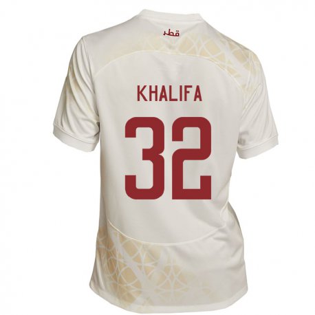 Kandiny Muži Katarské Duana Khalifa #32 Zlato Béžová Dresy Idegenbeli Csapatmez 22-24 Triĭká