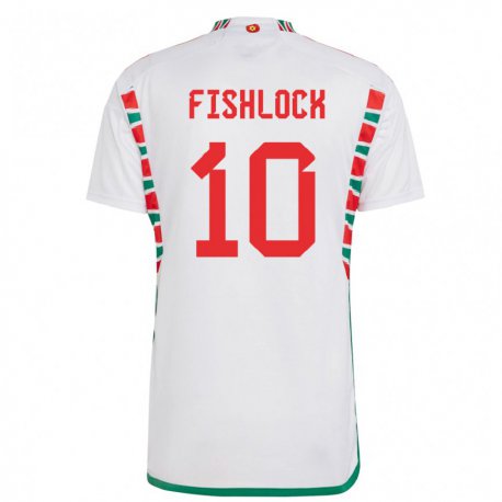 Kandiny Ženy Waleské Jessica Fishlock #10 Biely Dresy Idegenbeli Csapatmez 22-24 Triĭká