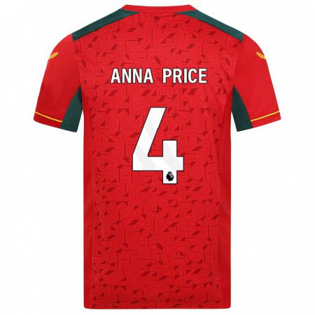 Kandiny Ženy Anna Price #4 Červená Dresy Idegenbeli Csapatmez 2023/24 Triĭká