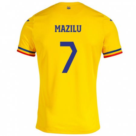 Kandiny Muži Rumunsko Adrian Mazilu #7 Žltá Dresy Hazai Csapatmez 24-26 Triĭká