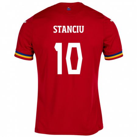 Kandiny Muži Rumunsko Nicolae Stanciu #10 Červená Dresy Idegenbeli Csapatmez 24-26 Triĭká