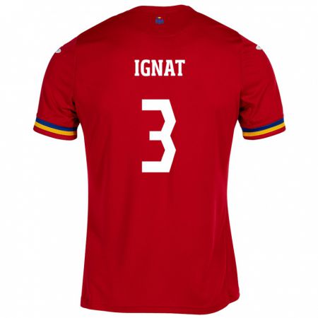 Kandiny Muži Rumunsko Cristian Ignat #3 Červená Dresy Idegenbeli Csapatmez 24-26 Triĭká