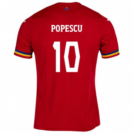 Kandiny Muži Rumunsko Octavian Popescu #10 Červená Dresy Idegenbeli Csapatmez 24-26 Triĭká