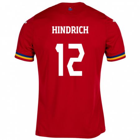 Kandiny Muži Rumunsko Otto Hindrich #12 Červená Dresy Idegenbeli Csapatmez 24-26 Triĭká