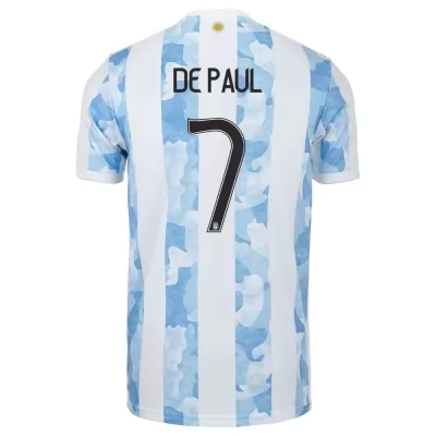 Muži Argentínske národné futbalové mužstvo Rodrigo de Paul #7 Domáci Modrá Biela Dresy 2021 Košele Dres
