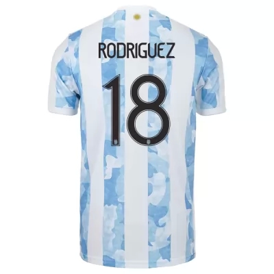 Deti Argentínske národné futbalové mužstvo Guido Rodriguez #18 Domáci Modrá Biela Dresy 2021 Košele Dres