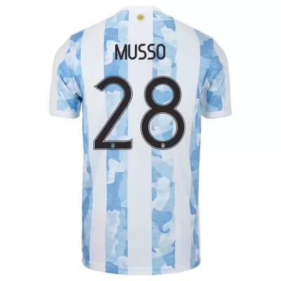 Muži Argentínske národné futbalové mužstvo Juan Musso #28 Domáci Modrá Biela Dresy 2021 Košele Dres