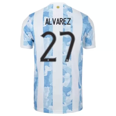 Muži Argentínske národné futbalové mužstvo Julian Alvarez #27 Domáci Modrá Biela Dresy 2021 Košele Dres