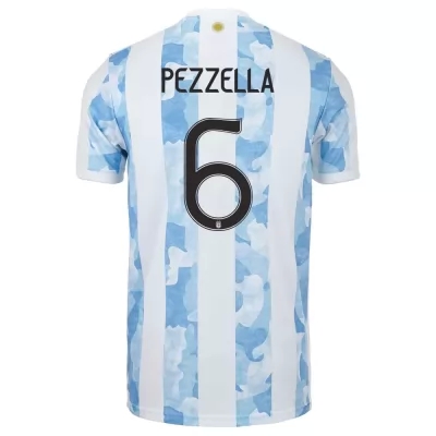 Deti Argentínske národné futbalové mužstvo German Pezzella #6 Domáci Modrá Biela Dresy 2021 Košele Dres