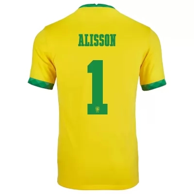 Deti Brazílske národné futbalové mužstvo Alisson #1 Domáci žltá Dresy 2021 Košele Dres