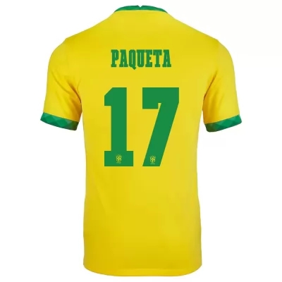 Deti Brazílske národné futbalové mužstvo Lucas Paqueta #17 Domáci žltá Dresy 2021 Košele Dres