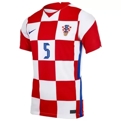 Deti Chorvátske Národné Futbalové Mužstvo Duje Caleta-car #5 Domáci Červená Biela Dresy 2021 Košele Dres