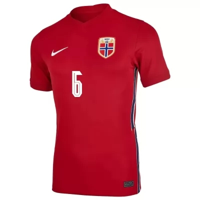 Muži Nórske Národné Futbalové Mužstvo Fredrik Aursnes #6 Domáci Červená Dresy 2021 Košele Dres