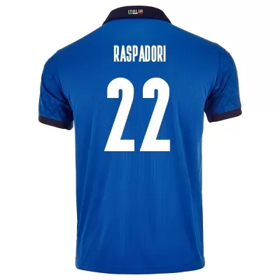 Muži Talianske národné futbalové mužstvo Giacomo Raspadori #22 Domáci Modrá Dresy 2021 Košele Dres