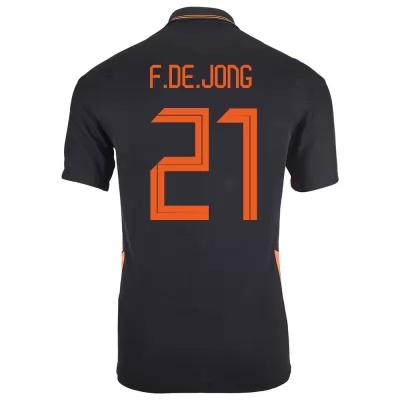 Muži Holandské národné futbalové mužstvo Frenkie de Jong #21 Vonkajší čierna Dresy 2021 Košele Dres