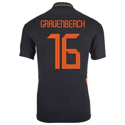 Muži Holandské národné futbalové mužstvo Ryan Gravenberch #16 Vonkajší čierna Dresy 2021 Košele Dres