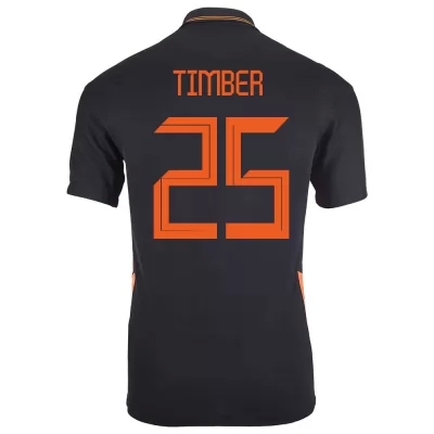 Muži Holandské národné futbalové mužstvo Jurrien Timber #25 Vonkajší čierna Dresy 2021 Košele Dres