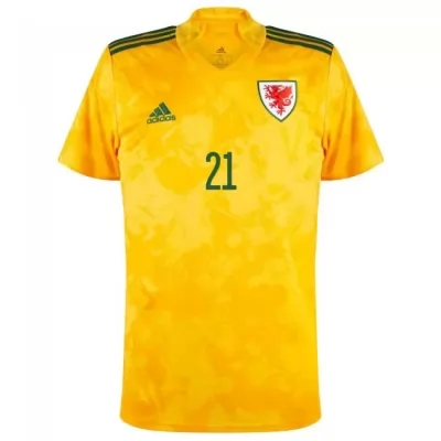 Deti Waleské Národné Futbalové Mužstvo Adam Davies #21 Vonkajší žltá Dresy 2021 Košele Dres