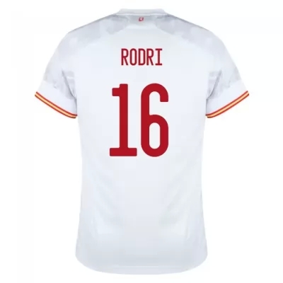 Deti Španielske Národné Futbalové Mužstvo Rodri #16 Vonkajší Biely Dresy 2021 Košele Dres