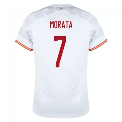 Muži Španielske národné futbalové mužstvo Alvaro Morata #7 Vonkajší Biely Dresy 2021 Košele Dres