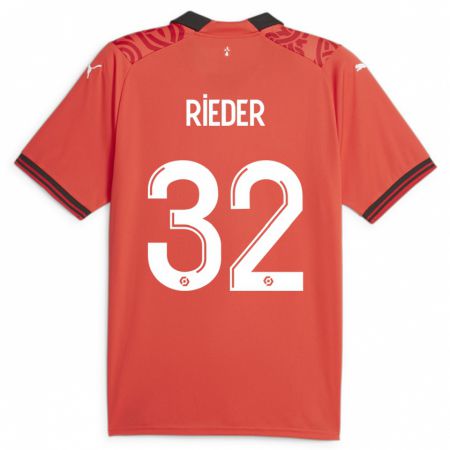 Kandiny Deti Fabian Rieder #32 Červená Dresy Hazai Csapatmez 2023/24 Triĭká