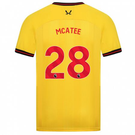 Kandiny Muži James Mcatee #28 Žltá Dresy Idegenbeli Csapatmez 2023/24 Triĭká