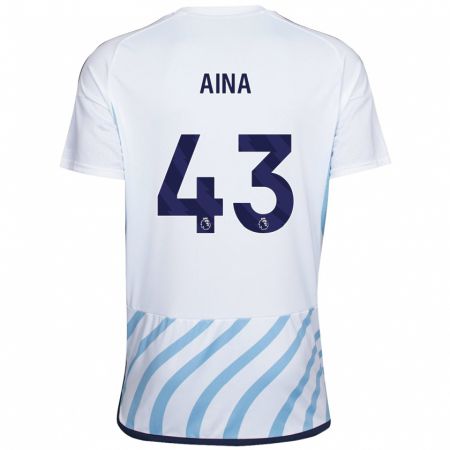 Kandiny Ženy Ola Aina #43 Biela Modrá Dresy Idegenbeli Csapatmez 2023/24 Triĭká