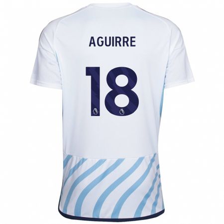 Kandiny Ženy Aja Aguirre #18 Biela Modrá Dresy Idegenbeli Csapatmez 2023/24 Triĭká