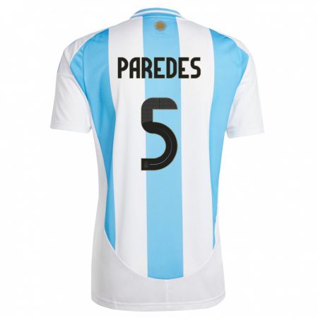 Kandiny Deti Argentína Leandro Paredes #5 Biela Modrá Dresy Hazai Csapatmez 24-26 Triĭká
