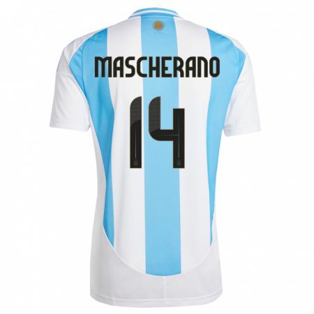 Kandiny Deti Argentína Javier Mascherano #14 Biela Modrá Dresy Hazai Csapatmez 24-26 Triĭká