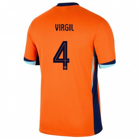 Kandiny Deti Holandsko Virgil Van Dijk #4 Oranžová Dresy Hazai Csapatmez 24-26 Triĭká