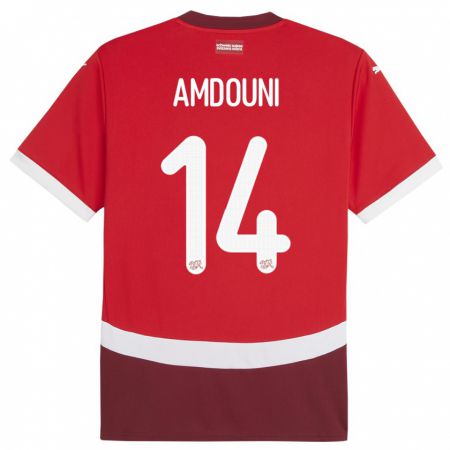 Kandiny Deti Švajčiarsko Mohamed Zeki Amdouni #14 Červená Dresy Hazai Csapatmez 24-26 Triĭká