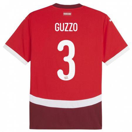 Kandiny Deti Švajčiarsko Ramon Guzzo #3 Červená Dresy Hazai Csapatmez 24-26 Triĭká