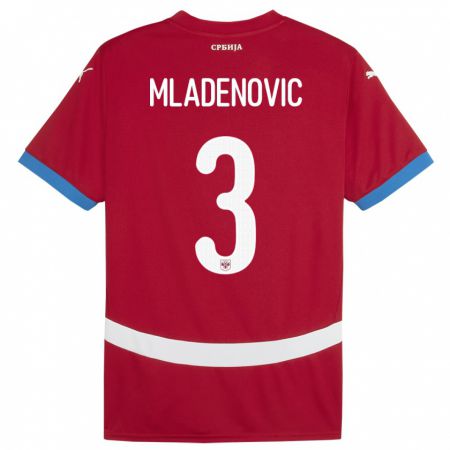Kandiny Deti Srbsko Filip Mladenovic #3 Červená Dresy Hazai Csapatmez 24-26 Triĭká