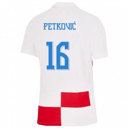 Kandiny Deti Chorvátsko Bruno Petkovic #16 Biela Červená Dresy Hazai Csapatmez 24-26 Triĭká