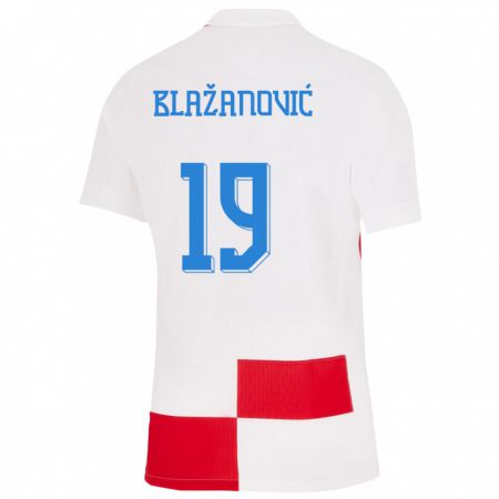 Kandiny Deti Chorvátsko Antonio Blazanovic #19 Biela Červená Dresy Hazai Csapatmez 24-26 Triĭká
