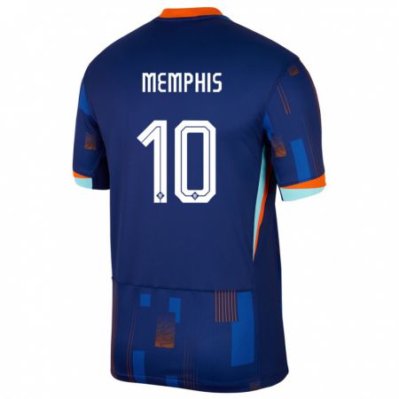 Kandiny Deti Holandsko Memphis Depay #10 Modrá Dresy Idegenbeli Csapatmez 24-26 Triĭká