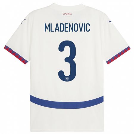 Kandiny Deti Srbsko Filip Mladenovic #3 Biely Dresy Idegenbeli Csapatmez 24-26 Triĭká