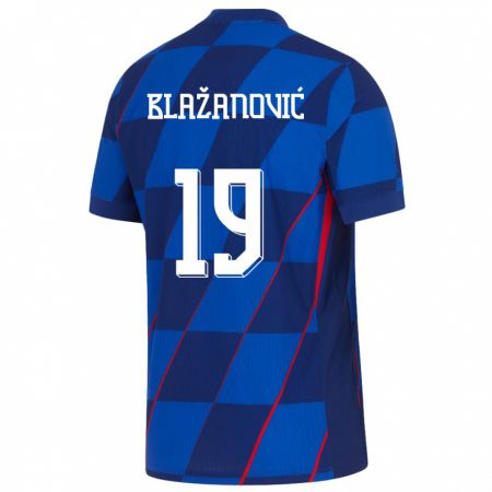 Kandiny Deti Chorvátsko Antonio Blazanovic #19 Modrá Dresy Idegenbeli Csapatmez 24-26 Triĭká