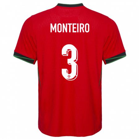 Kandiny Muži Portugalsko Diogo Monteiro #3 Červená Dresy Hazai Csapatmez 24-26 Triĭká