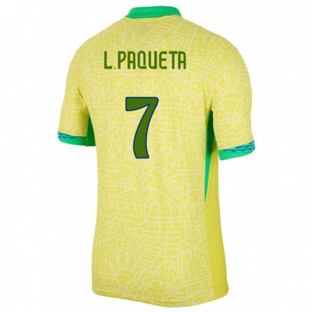 Kandiny Muži Brazília Lucas Paqueta #7 Žltá Dresy Hazai Csapatmez 24-26 Triĭká