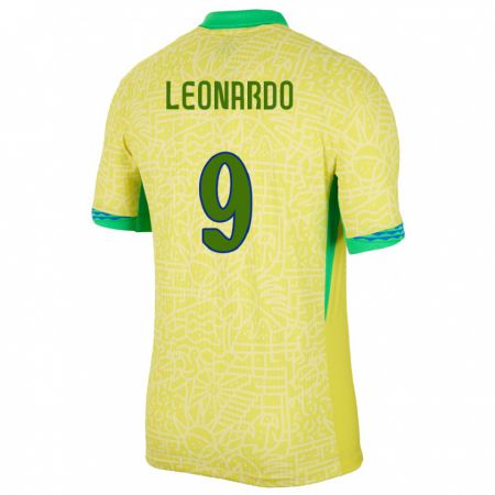 Kandiny Muži Brazília Marcos Leonardo #9 Žltá Dresy Hazai Csapatmez 24-26 Triĭká