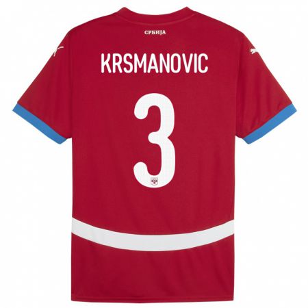 Kandiny Muži Srbsko Nemanja Krsmanovic #3 Červená Dresy Hazai Csapatmez 24-26 Triĭká