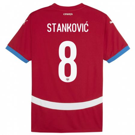 Kandiny Muži Srbsko Aleksandar Stankovic #8 Červená Dresy Hazai Csapatmez 24-26 Triĭká