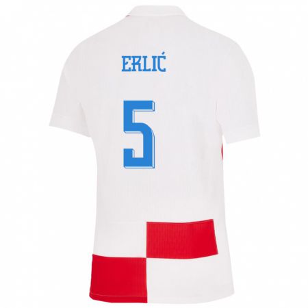 Kandiny Muži Chorvátsko Martin Erlic #5 Biela Červená Dresy Hazai Csapatmez 24-26 Triĭká
