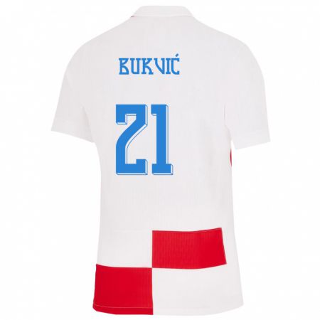 Kandiny Muži Chorvátsko Domagoj Bukvic #21 Biela Červená Dresy Hazai Csapatmez 24-26 Triĭká