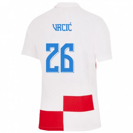 Kandiny Muži Chorvátsko Jere Vrcic #26 Biela Červená Dresy Hazai Csapatmez 24-26 Triĭká